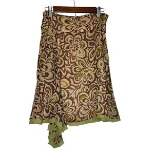 Vintage 90s lime green brown asymmetrical skirt